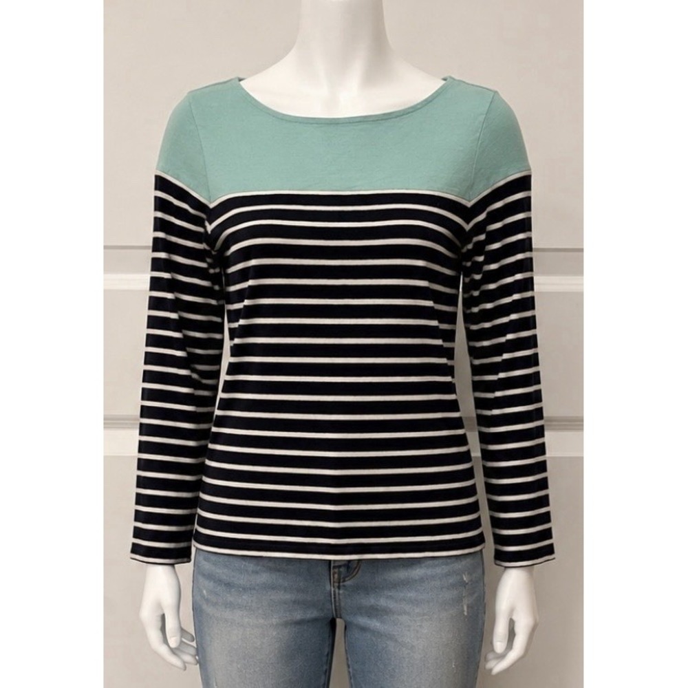 TALBOUTS Women's Shirt Top Blouse Medium M Black White Striped Long Sleeve Class
